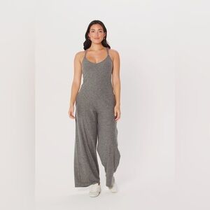 Fabletics Charcoal Grey Heather Cloud Jersey Wide Leg Onesie Jumpsuit XXL / 1X